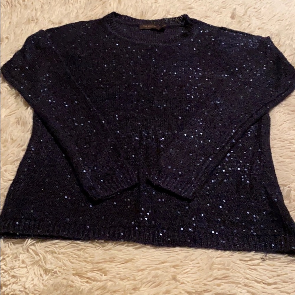 Tonal lightweight navy sequin accented sweater